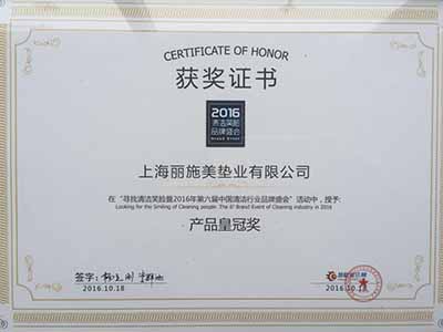 丽施美2016年第六届中国清洁行业品牌盛会产品皇冠奖